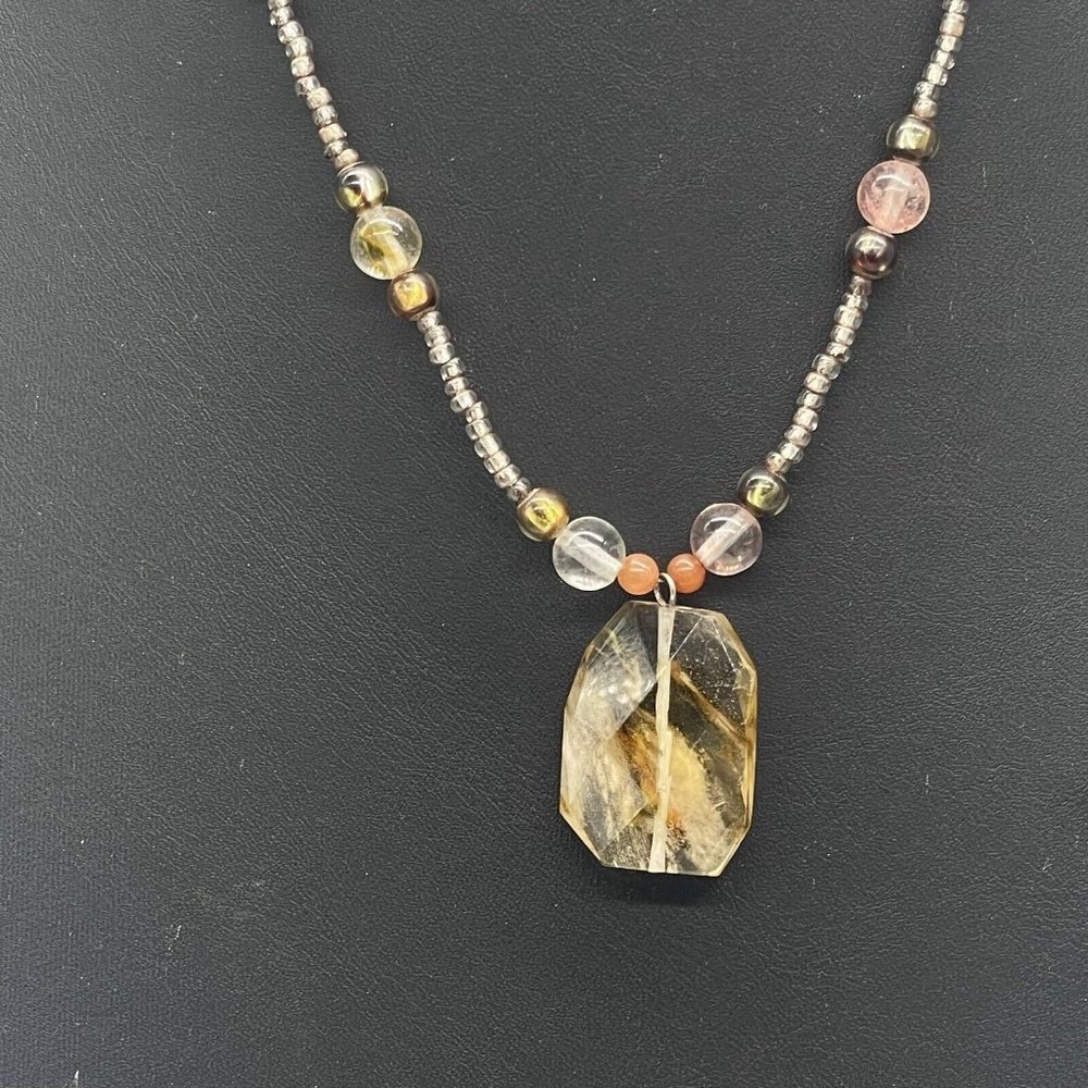 925 Sterling Silver Stone and Beaded Pendant Necklace Adjustable 20 inches - Picture 4 of 8